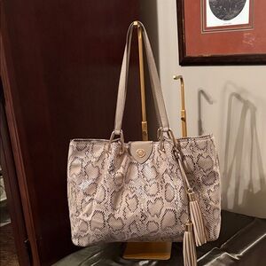 Anne Klein Beige and Black Snake Print Tote